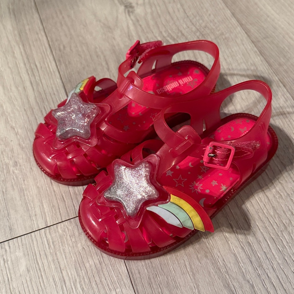 Mini Melissa Red Star Sandals with Rainbow Accents